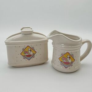 VTG Ceramic Cottage Floral Kitten Napkin Holder and Petite Creamer Set - 2 PCS